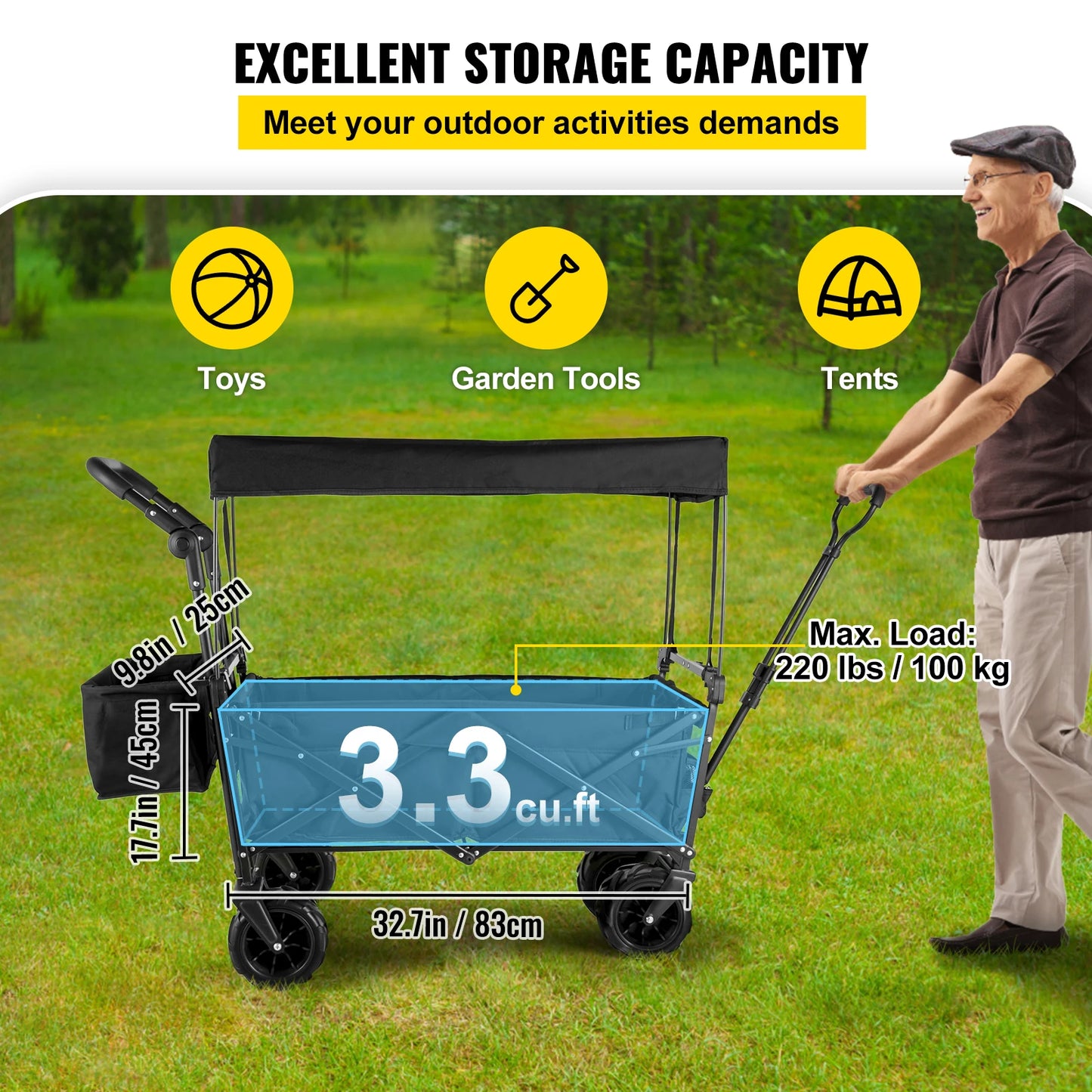 RoverRoo™ | All Terrain Foldable Stroller Wagon w/ Canopy and Storage