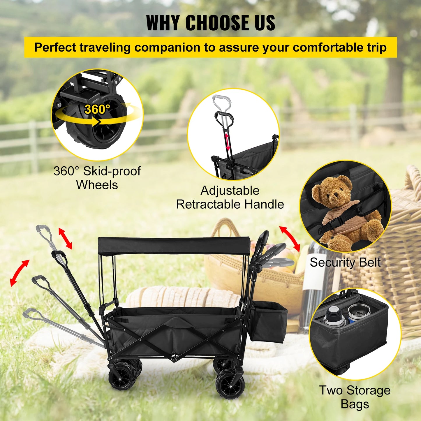 RoverRoo™ | All Terrain Foldable Stroller Wagon w/ Canopy and Storage